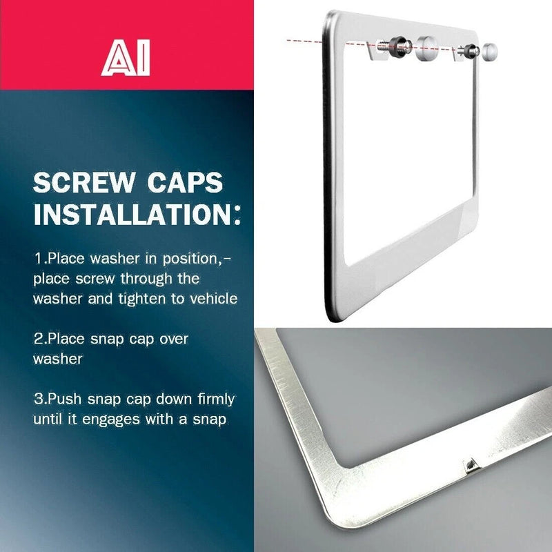 Reflective 100% Black Stainless Steel License Plate Frame fit VW Golf R