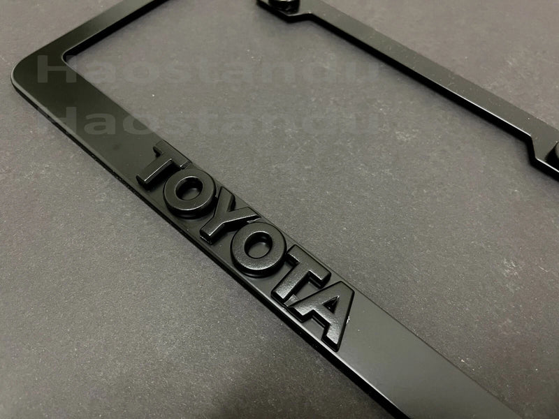 1x Black Toyota 3D Emblem BLACK Stainless License Plate Frame RUST FREE +S.Caps *L