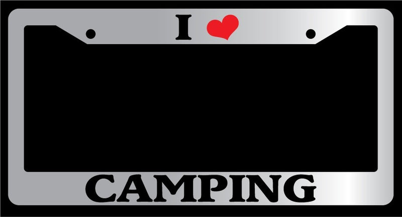 Chrome License Plate Frame "I Heart Camping" Auto Accessory Novelty  Mod-GRAPH9856236-6095