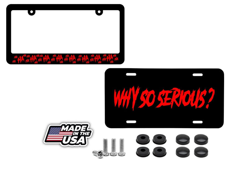 Haha / Why So Serious License Plate Frame - Joker Funny Cover Front / Back RED