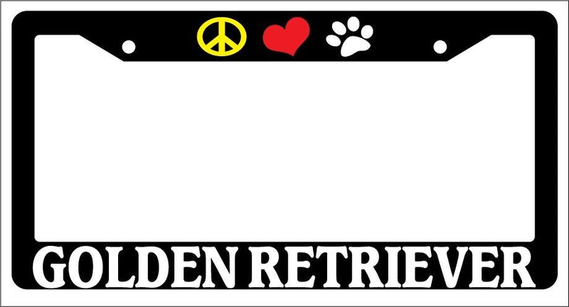 Black License Plate Frame Peace Love Paw Golden Retriever Auto Accessory 409  Mod-GRAPH9856236-1067
