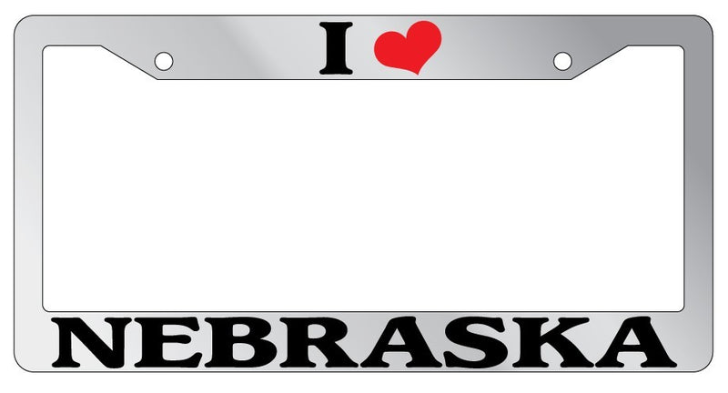 Chrome METAL License Plate Frame I HEART NEBRASKA Auto Accessory 2395  Mod-GRAPH9856236-8220