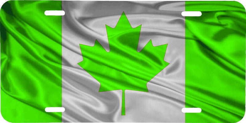 WAVING CANADIAN FLAG LIME GREEN WHITE LEAF VEHICLE LICENSE PLATE AUTO CAR