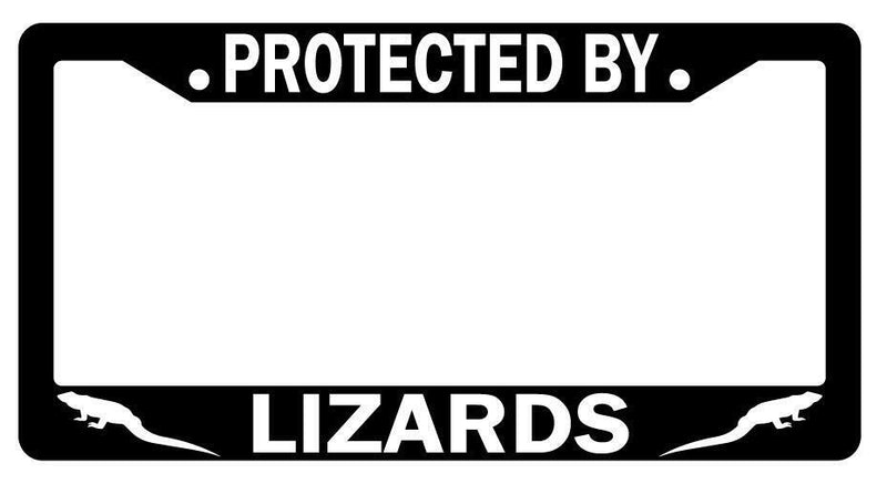 Protected By Lizards Black Plastic License Plate Frame  Mod-GRAPH9856236-1993
