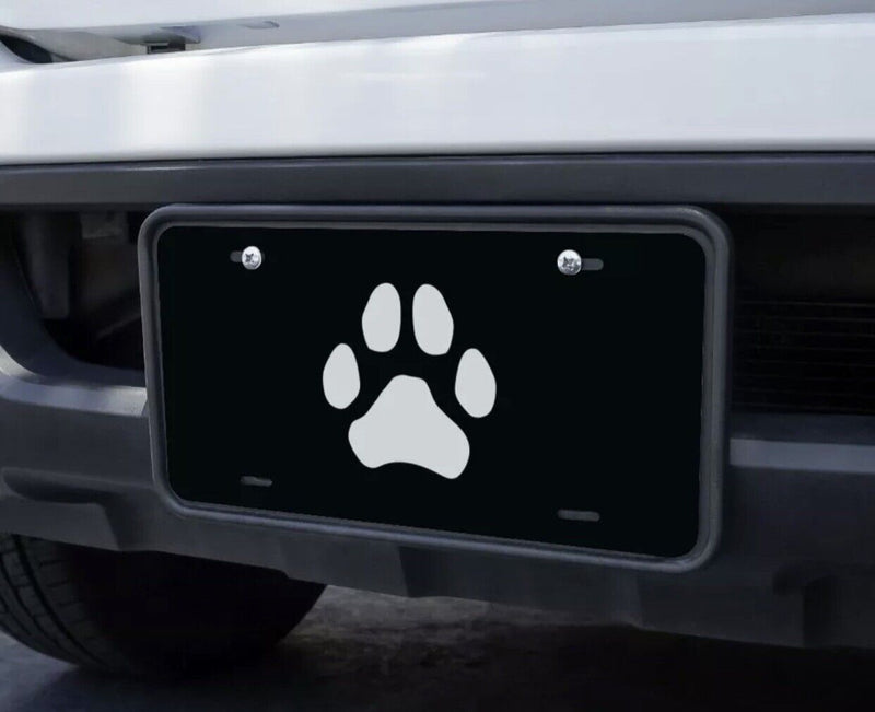 Paw Print Dog Cat White on Black Novelty Metal Vanity Tag License Plate