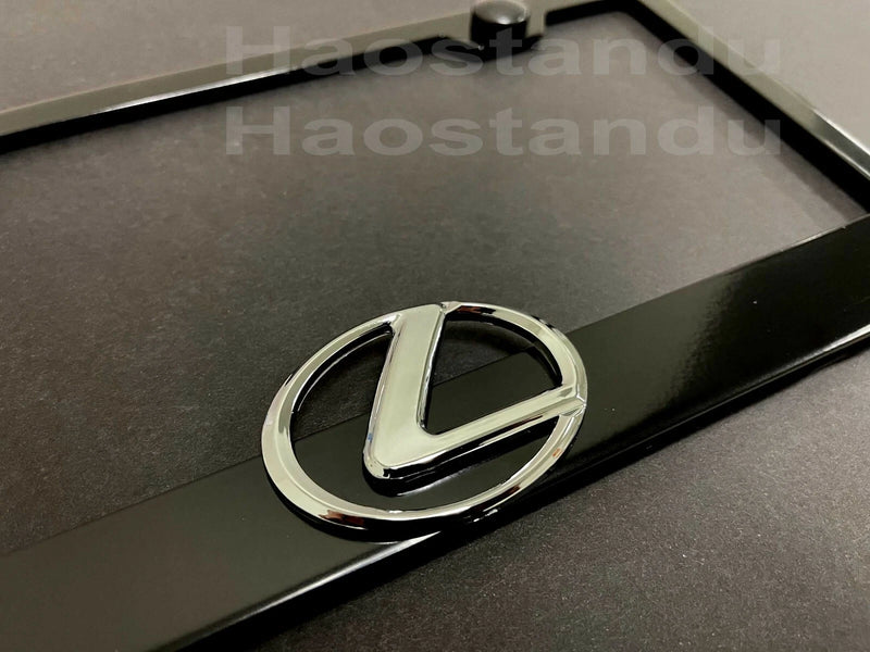 1x Lexus Logo 3D Emblem Badge BLACK Stainless License Plate Frame RUST FREE+SCap L