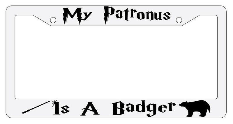 My Patronus is A Badger White Plastic License Plate Frame Auto Accessory  Mod-GRAPH9856236-3566