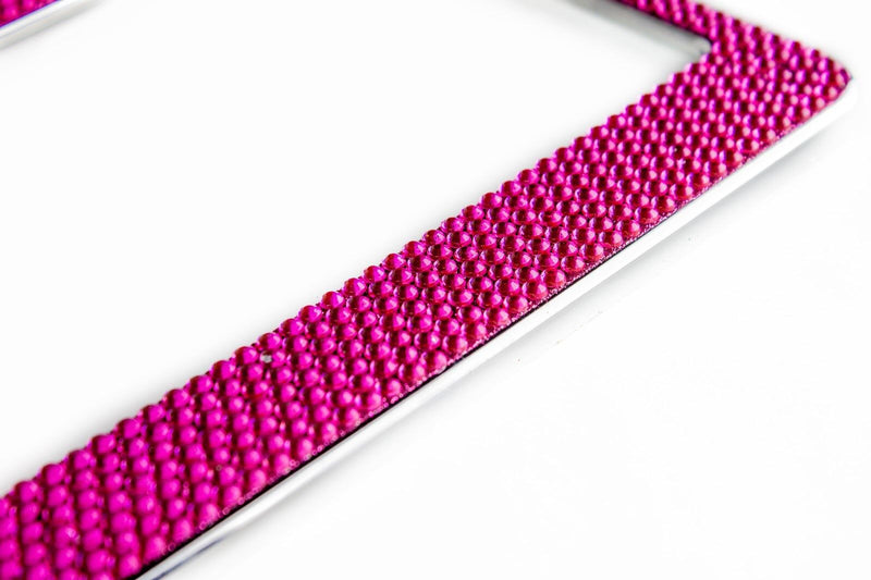 2 Pink Bling Glitter Crystal RhineStone License Plate Metal Frame With Screw Cap