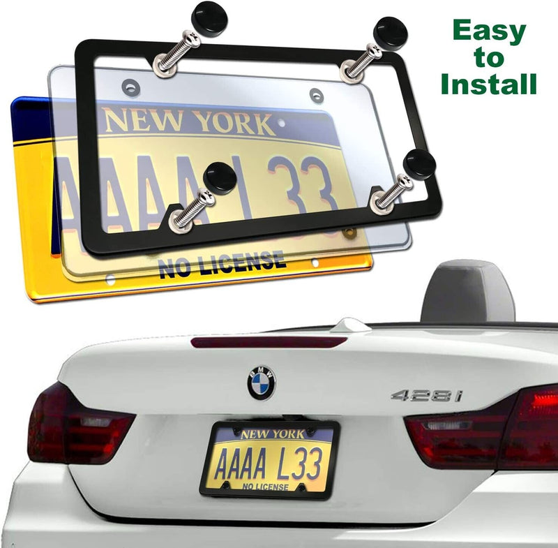 License Plate Cover and Frame Combo-Clear Cover and Black Stainless Steel Holder
