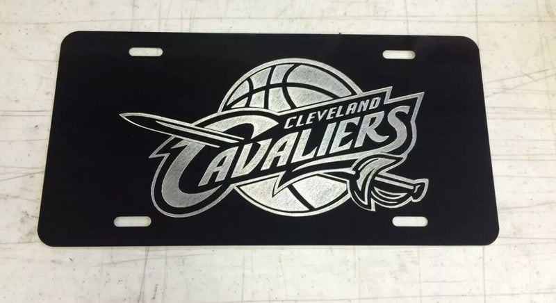 Cleveland Cavaliers Logo Car Tag Diamond Etched on Black Aluminum License Plate