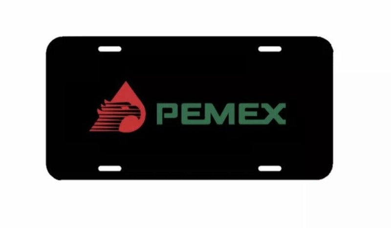 Pemex Mexico Gas Station Black Aluminum License Plate Tag