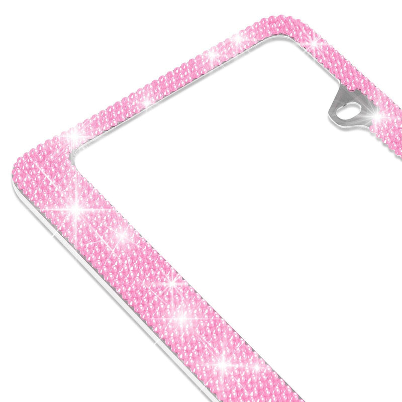 Stainless-Steel Metal Pink Crystal Bling License Plate Frame Universal Fit