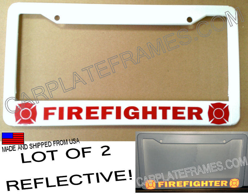 lot of 2 REFLECTIVE FIREFIGHTER fire fighter safety red License Plate Frame