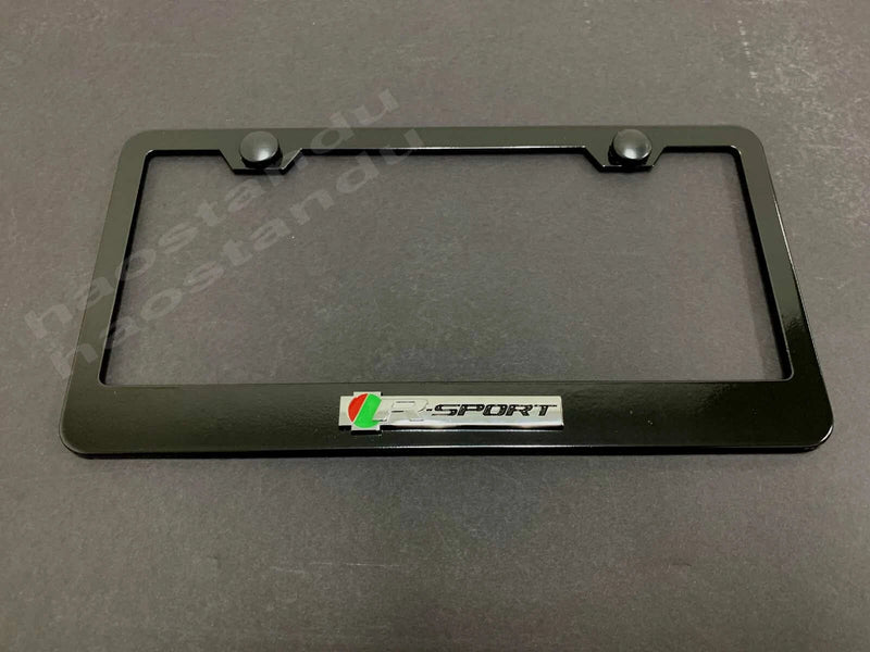 1x R-SPORT 3D Emblem BLACK Stainless License Plate Frame RUST FREE + Screw Cap