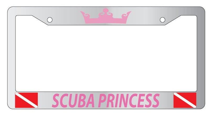 Chrome License Plate Frame SCUBA PRINCESS (PINK) w/FLAGS Auto Accessory 1226  Mod-GRAPH9856236-4372