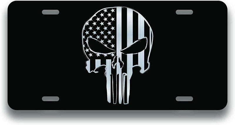 SKULL American Flag Aluminium License Plate Highest Quality For All Vehicles