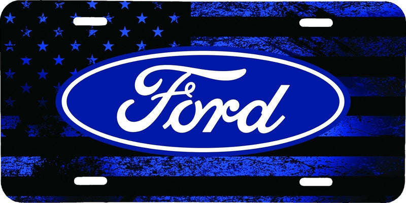 DISTRESSED BLUE USA FLAG BLUE FORD VEHICLE ALUMINUM LICENSE PLATE TRUCK TAG