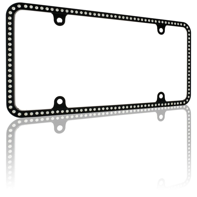 Swarovski Clear Crystal Bling Slim license plate frame Inlay Black Frame