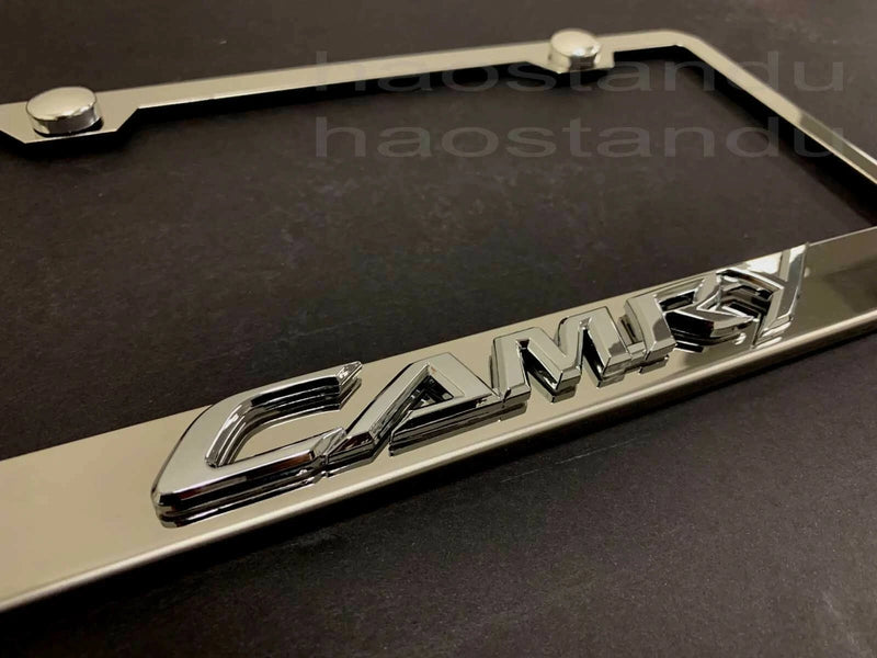1x CAMRY 3D Emblem STAINLESS STEEL License Plate Frame RUST FREE + S.Cap (NEW)
