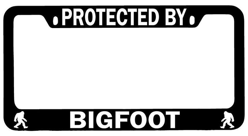 Protected By For Bigfoot Black METAL License Plate Frame Auto  Mod-GRAPH9856236-7854
