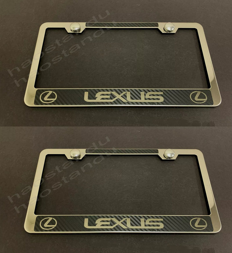 2PCx Lexus HALO STAINLESS STEEL LICENSE PLATE FRAME -Carbon Fiber Style (UD)