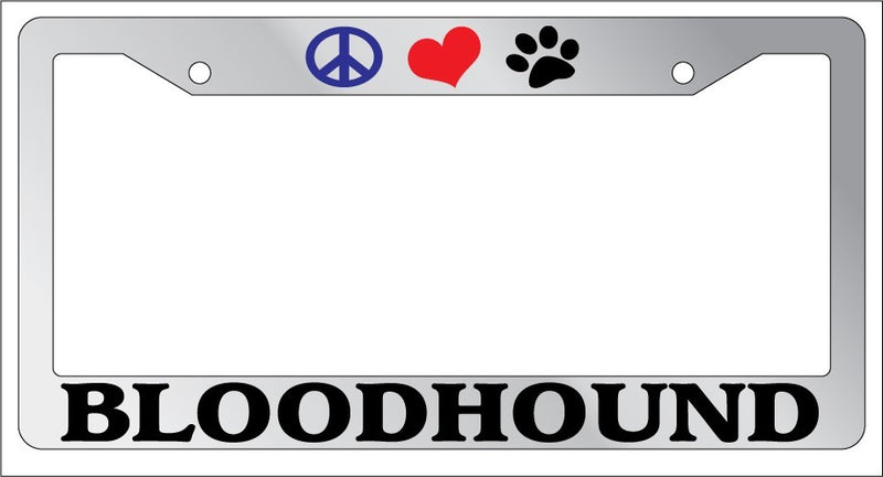 Chrome License Plate Frame Peace Love Paw Bloodhound Auto Accessory Novelty 292  Mod-GRAPH9856236-4877