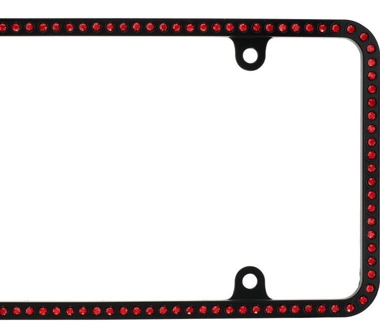 Swarovski Red Crystal Bling Slim license plate frame Inlay Black Frame