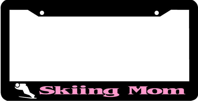 SKIING MOM ski snow skis pink License Plate Frame