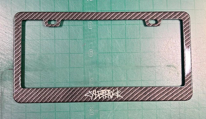 laser engraved Cybertruck Stainless License Plate Frame CarbonFiber Pattern