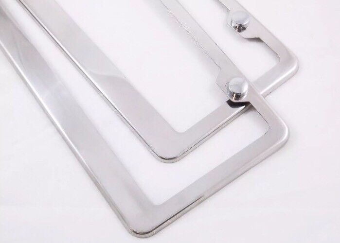 2 pcs High End Stainless Steel Mirror Chrome License Plate Frame+Free Cap