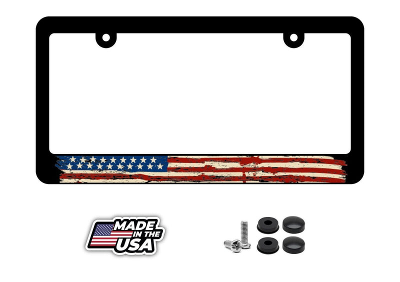 USA American Flag Tattered Distressed Grunge Style License Plate Frame