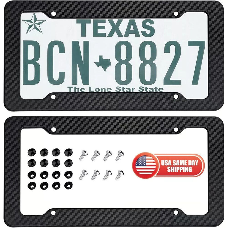2x Black Car Carbon Fiber License Plate Frame Cover Front & Rear Universal USA