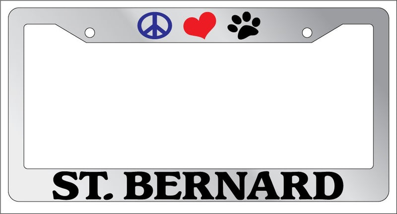 Chrome License Plate Frame Peace Love Paw St. Bernard Auto Accessory 586  Mod-GRAPH9856236-4897