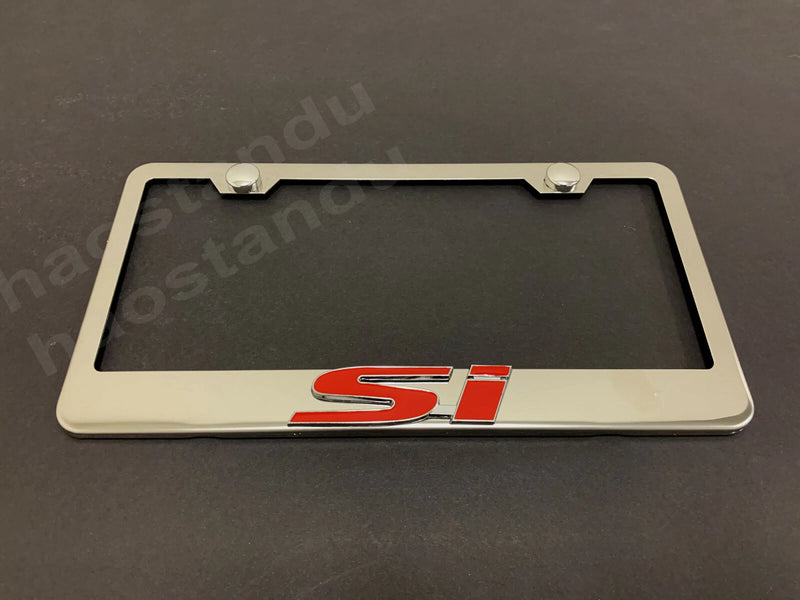 1x "Si" 3D Emblem Badge Stainless Steel Chrome License Plate Frame RUST FREE(Red)