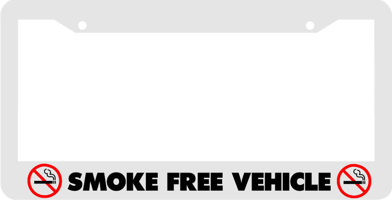 WHITE SMOKE FREE VEHICLE no smoking License Plate Frame