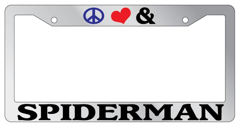 Chrome License Plate Frame Peace Love And For Spiderman Auto Accessory Novelty  Mod-GRAPH9856236-5401