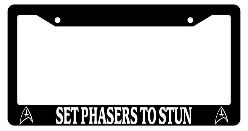 Black License Plate Frame Set Phasers To Stun Auto Accessory Star Trek -68  Mod-GRAPH9856236-3828