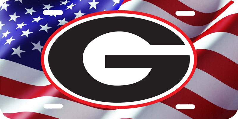 NCAA GEORGIA BULLDOGS WAVING AMERICAN FLAG 3 ALUMINUM LICENSE PLATE TAG CAR TRUCK