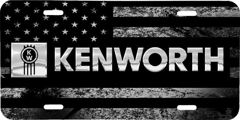 KENWORTH SEMI TRUCK LOGO GRAY AMERICAN FLAG VEHICLE LICENSE PLATE FRONT AUTO TAG