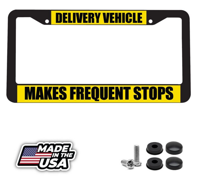 Delivery Vehicle Makes Frequent Stops Work Courier Car License Plate Frame