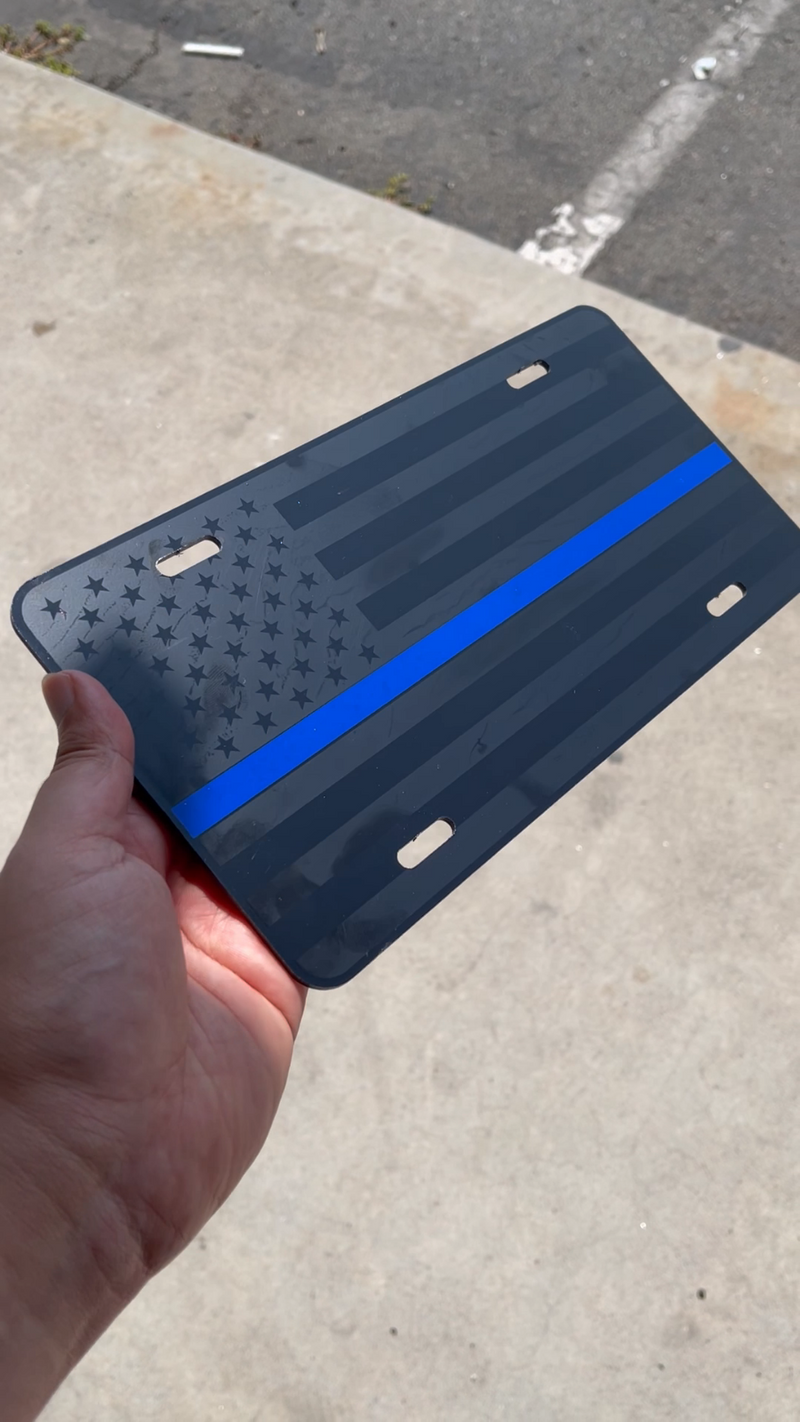 Tactical Thin Blue line American Flag License Plate Matte Black USA Graphics