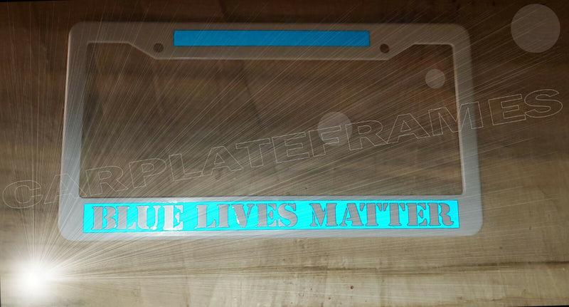 White frm REFLECTIVE BLUE LIVES MATTER police thin blue line License Plate Frame