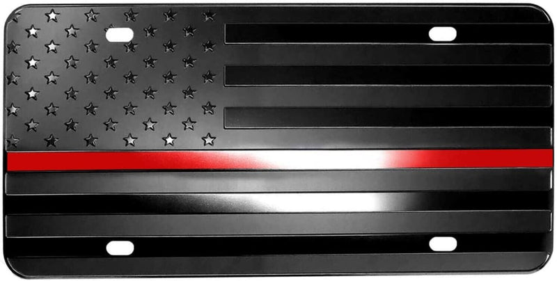 Thin Red Line Black American Flag License Plate Firefighter Aluminum Embossed