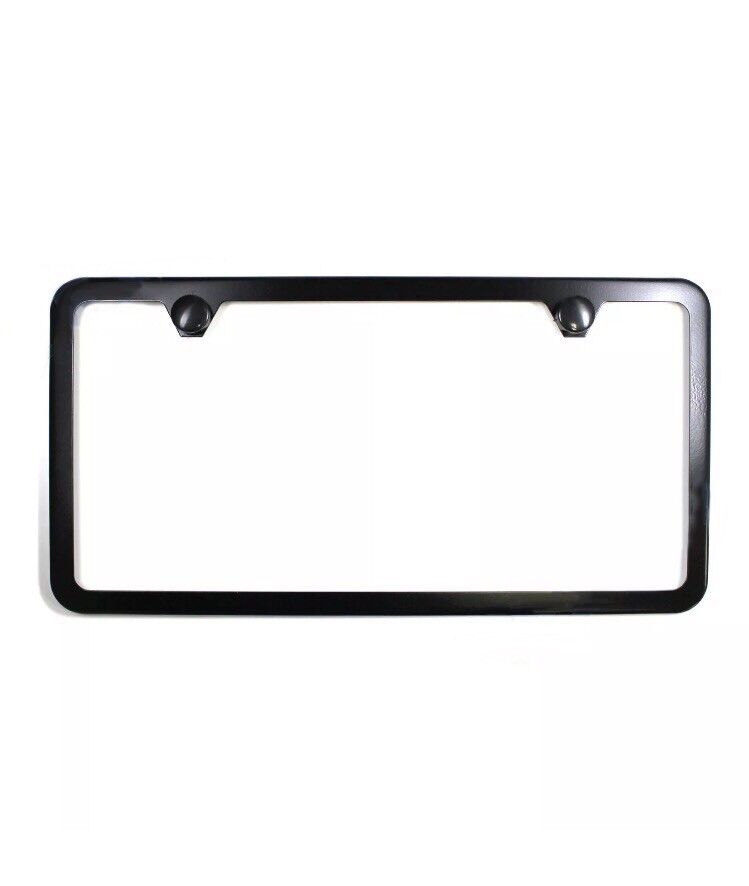 2PCS SLIM BLACK STAINLESS STEEL LICENSE PLATE FRAME SCREW CAPS /SLIM 2 HOLE BF-2