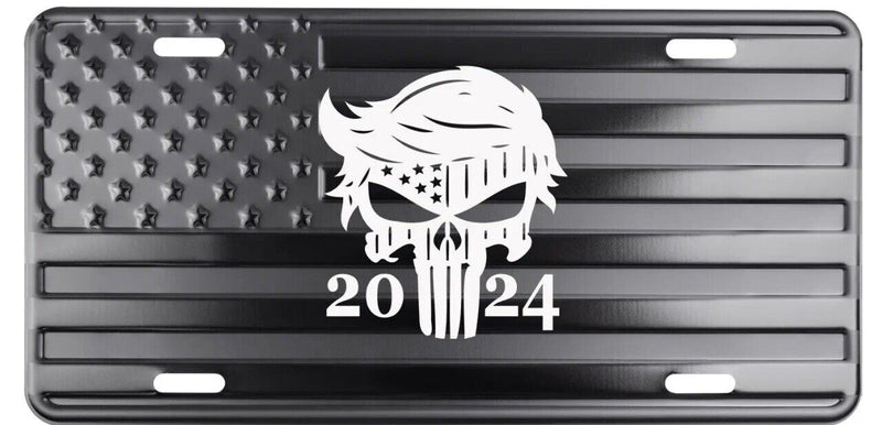 Trump Punisher 2024 American Flag License Plate Tag Embossed/Laser Etched.