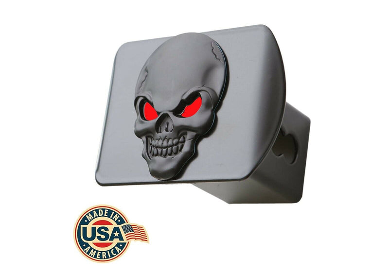 Metal Red Eye Skull 3D Emblem Trailer Hitch Cover Fits 2" Receivers Black