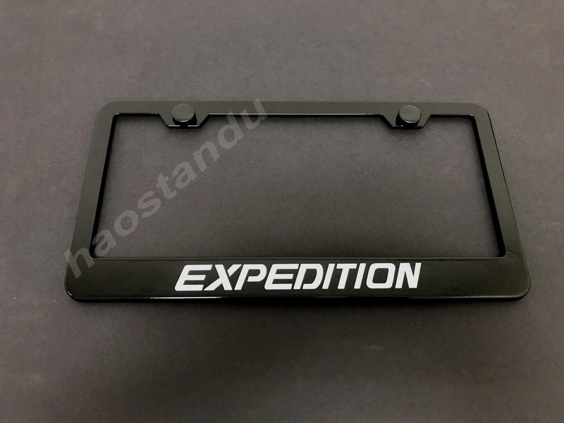 1x EXPEDITION BLACK Stainless Metal License Plate Frame + Screw Caps **