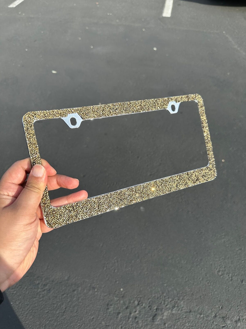 Rocking Bling Crystal Diamond Rhinestone License Plate Frame Gold