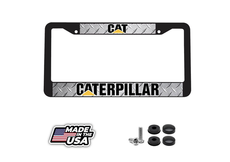 CAT CATERPILLAR DIAMOND PLATE TRUCK CONSTRUCTION Black License Plate Frame NEW