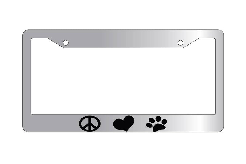Chrome License Plate Frame PEACE LOVE PAW LOGOS Auto Accessory 232  Mod-GRAPH9856236-6653